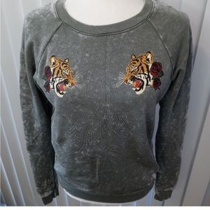 Gypsy Heart Tiger Roses Sage Burnout M sweatshirt